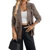 imageHappy Sailed Womens Plaid Blazer Classic Lapel Collar Double Breasted Open Front Blazers Jackets Work Suit with PocketsCoffee