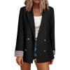 imageHappy Sailed Womens Plaid Cuff Blazers Double Breasted Open Front Business Casual Office Blazer Jackets Work OutfitsBlack