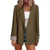 imageHappy Sailed Womens Plaid Cuff Blazers Double Breasted Open Front Business Casual Office Blazer Jackets Work OutfitsBrown