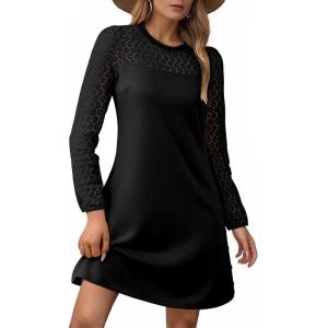 imageHappy Sailed Womens Cocktail Dresses Lace Crochet Long Sleeve Side Button A Line Shift Dress with Pockets Trendy Fall 2025Black