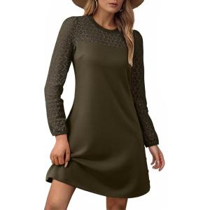 imageHappy Sailed Womens Cocktail Dresses Lace Crochet Long Sleeve Side Button A Line Shift Dress with Pockets Trendy Fall 2025Green