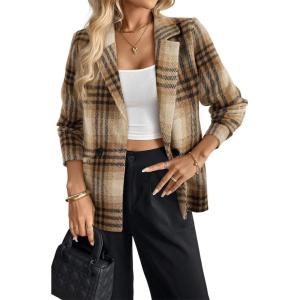 imageHappy Sailed Womens Plaid Blazer Classic Lapel Collar Double Breasted Open Front Blazers Jackets Work Suit with PocketsYellow