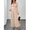 imageHappy Sailed Fall Jumpsuits for Women Dressy Long Sleeve Lace Insert High Waisted Wide Leg Pants Rompers One Piece OutfitsApricot