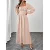imageHappy Sailed Fall Jumpsuits for Women Dressy Long Sleeve Lace Insert High Waisted Wide Leg Pants Rompers One Piece OutfitsApricot