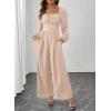 imageHappy Sailed Fall Jumpsuits for Women Dressy Long Sleeve Lace Insert High Waisted Wide Leg Pants Rompers One Piece OutfitsApricot