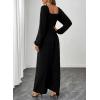 imageHappy Sailed Fall Jumpsuits for Women Dressy Long Sleeve Lace Insert High Waisted Wide Leg Pants Rompers One Piece OutfitsBlack