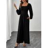 imageHappy Sailed Fall Jumpsuits for Women Dressy Long Sleeve Lace Insert High Waisted Wide Leg Pants Rompers One Piece OutfitsBlack