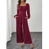 imageHappy Sailed Fall Jumpsuits for Women Dressy Long Sleeve Lace Insert High Waisted Wide Leg Pants Rompers One Piece OutfitsFiery Red