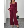 imageHappy Sailed Fall Jumpsuits for Women Dressy Long Sleeve Lace Insert High Waisted Wide Leg Pants Rompers One Piece OutfitsFiery Red