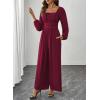 imageHappy Sailed Fall Jumpsuits for Women Dressy Long Sleeve Lace Insert High Waisted Wide Leg Pants Rompers One Piece OutfitsFiery Red