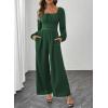 imageHappy Sailed Fall Jumpsuits for Women Dressy Long Sleeve Lace Insert High Waisted Wide Leg Pants Rompers One Piece OutfitsGreen