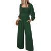 imageHappy Sailed Fall Jumpsuits for Women Dressy Long Sleeve Lace Insert High Waisted Wide Leg Pants Rompers One Piece OutfitsGreen
