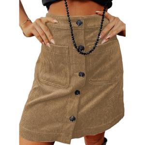 imageHappy Sailed Womens Corduroy Skirts Fall Winter High Waisted Button Down Aline Short Mini Skirt with PocketsKhaki Camel