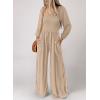 imageHappy Sailed Womens Square Neck Jumpsuits  High Waisted Wide Leg Pants Rompers with PocketsLong Sleeve One Piece OutfitApricot