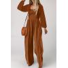 imageHappy Sailed Womens Square Neck Jumpsuits  High Waisted Wide Leg Pants Rompers with PocketsLong Sleeve One Piece OutfitCoffee