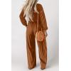 imageHappy Sailed Womens Square Neck Jumpsuits  High Waisted Wide Leg Pants Rompers with PocketsLong Sleeve One Piece OutfitCoffee