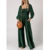 imageHappy Sailed Womens Square Neck Jumpsuits  High Waisted Wide Leg Pants Rompers with PocketsLong Sleeve One Piece OutfitGreen