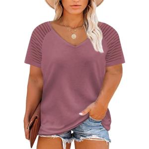 imageHappy Sailed Womens Plus Size Summer Tops ShortLong Sleeve V Neck Loose Casual Tee Shirt1X5X