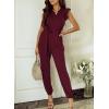 imageHappy Sailed Jumpsuit for Women Dressy Casual Sleeveless V Neck High Waist Belt Pockets Long Pants Rompers Stretchy Knit Jumpers Comfy Lounge Outfits Burgundy Small