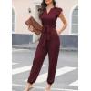 imageHappy Sailed Jumpsuit for Women Dressy Casual Sleeveless V Neck High Waist Belt Pockets Long Pants Rompers Stretchy Knit Jumpers Comfy Lounge Outfits Burgundy Small
