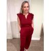 imageHappy Sailed Jumpsuit for Women Dressy Casual Sleeveless V Neck High Waist Belt Pockets Long Pants Rompers Stretchy Knit Jumpers Comfy Lounge Outfits Burgundy Small