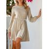imageHappy Sailed Womens Velvet Dress Fall Fashion Lantern Sleeve High Waist ALine Skater Cocktail Party Dresses with BeltKhaki Ivory Color