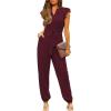 imageHappy Sailed Jumpsuit for Women Dressy Casual Sleeveless V Neck High Waist Belt Pockets Long Pants Rompers Stretchy Knit Jumpers Comfy Lounge Outfits Burgundy Small