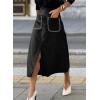 imageHappy Sailed Womens Faux Suede Skirt Elastic Waist Front Pockets A Line Midi Skirts Fall Winter ClothingBlack