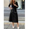 imageHappy Sailed Womens Faux Suede Skirt Elastic Waist Front Pockets A Line Midi Skirts Fall Winter ClothingBlack