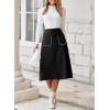 imageHappy Sailed Womens Faux Suede Skirt Elastic Waist Front Pockets A Line Midi Skirts Fall Winter ClothingBlack