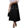 imageHappy Sailed Womens Faux Suede Skirt Elastic Waist Front Pockets A Line Midi Skirts Fall Winter ClothingBlack
