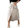 imageHappy Sailed Womens Faux Suede Skirt Elastic Waist Front Pockets A Line Midi Skirts Fall Winter ClothingBeige