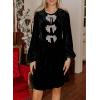 imageHappy Sailed Womens Velvet Dress Fall Fashion Lantern Long Sleeve Front Bowknot High Waist A Line Cocktail Party DressBlack