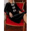 imageHappy Sailed Womens Velvet Dress Fall Fashion Lantern Long Sleeve Front Bowknot High Waist A Line Cocktail Party DressBlack