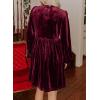 imageHappy Sailed Womens Velvet Dress Fall Fashion Lantern Long Sleeve Front Bowknot High Waist A Line Cocktail Party DressBurgundy