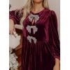 imageHappy Sailed Womens Velvet Dress Fall Fashion Lantern Long Sleeve Front Bowknot High Waist A Line Cocktail Party DressBurgundy