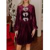 imageHappy Sailed Womens Velvet Dress Fall Fashion Lantern Long Sleeve Front Bowknot High Waist A Line Cocktail Party DressBurgundy