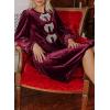 imageHappy Sailed Womens Velvet Dress Fall Fashion Lantern Long Sleeve Front Bowknot High Waist A Line Cocktail Party DressBurgundy