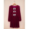 imageHappy Sailed Womens Velvet Dress Fall Fashion Lantern Long Sleeve Front Bowknot High Waist A Line Cocktail Party DressBurgundy