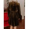imageHappy Sailed Womens Velvet Dress Fall Fashion Lantern Long Sleeve Front Bowknot High Waist A Line Cocktail Party DressCoffee