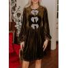 imageHappy Sailed Womens Velvet Dress Fall Fashion Lantern Long Sleeve Front Bowknot High Waist A Line Cocktail Party DressCoffee