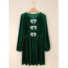 imageHappy Sailed Womens Velvet Dress Fall Fashion Lantern Long Sleeve Front Bowknot High Waist A Line Cocktail Party DressDark Green