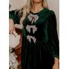 imageHappy Sailed Womens Velvet Dress Fall Fashion Lantern Long Sleeve Front Bowknot High Waist A Line Cocktail Party DressDark Green
