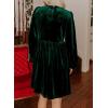 imageHappy Sailed Womens Velvet Dress Fall Fashion Lantern Long Sleeve Front Bowknot High Waist A Line Cocktail Party DressDark Green
