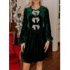 imageHappy Sailed Womens Velvet Dress Fall Fashion Lantern Long Sleeve Front Bowknot High Waist A Line Cocktail Party DressDark Green
