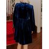 imageHappy Sailed Womens Velvet Dress Fall Fashion Lantern Long Sleeve Front Bowknot High Waist A Line Cocktail Party DressNavy Blue