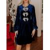 imageHappy Sailed Womens Velvet Dress Fall Fashion Lantern Long Sleeve Front Bowknot High Waist A Line Cocktail Party DressNavy Blue