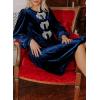 imageHappy Sailed Womens Velvet Dress Fall Fashion Lantern Long Sleeve Front Bowknot High Waist A Line Cocktail Party DressNavy Blue