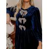 imageHappy Sailed Womens Velvet Dress Fall Fashion Lantern Long Sleeve Front Bowknot High Waist A Line Cocktail Party DressNavy Blue