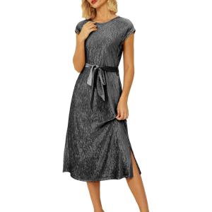 imageHappy Sailed Winter Fall Sleeveless Crewneck Velvet Casual Dress Party Midi Dresses with PocketsBlack